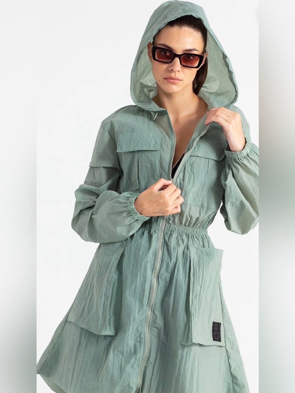 VDR Light Sage Hooded Raincoat Jacket New